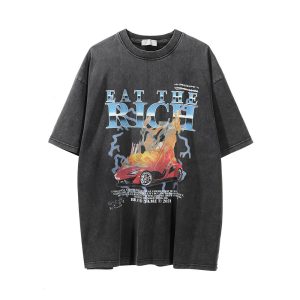 Men's Loose Round Neck Car Print Old Short-sleeved T-shirt
