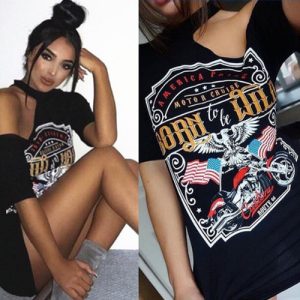 Eagle Motorcycle Print Hanging Neck Strapless T-Shirt Dress