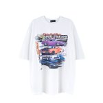 American Street Retro Car Print Short Sleeve T-shirt