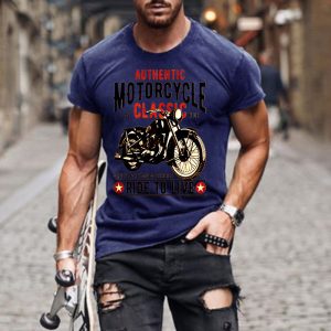 Authentic Motorcycle Slim Round Neck Men's T-shirt