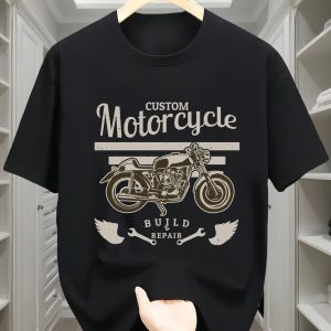 Casual Round Neck T-shirt Retro Motorcycle