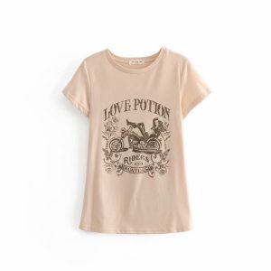 Short Sleeve Motorcycle Beauty Print T-Shirt