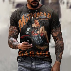 Men's Summer T-Shirt Casual Motorcycle Loose Pullover