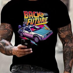 BACK FUTURE And Vintage Car Men's Round Neck T-shirt