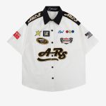 Embroidered Letter Motorcycle Short Sleeve Loose Shirt