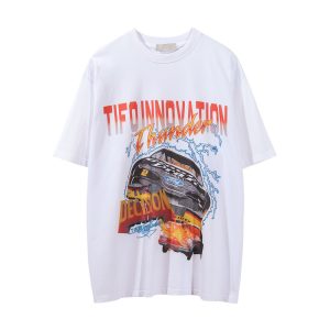 Men's Fashion Flying Car Printed Letter Short Sleeve T-shirt