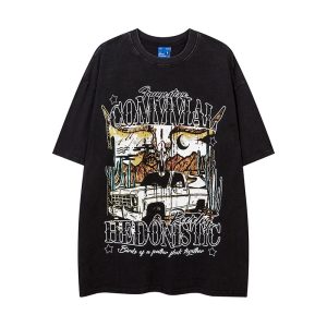Cartoon Car Print Loose Short Sleeve Men